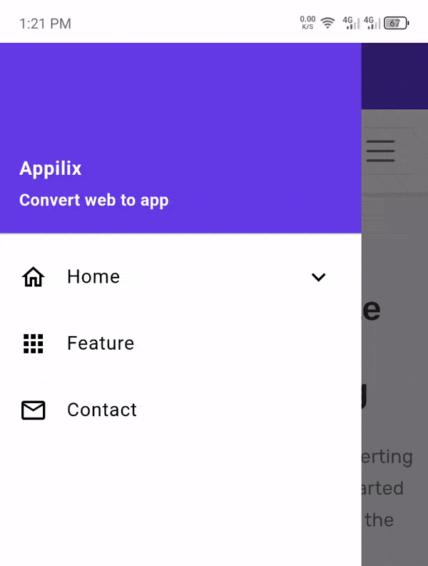 Preview of Dropdown Menu in URL2App Navigation Drawer